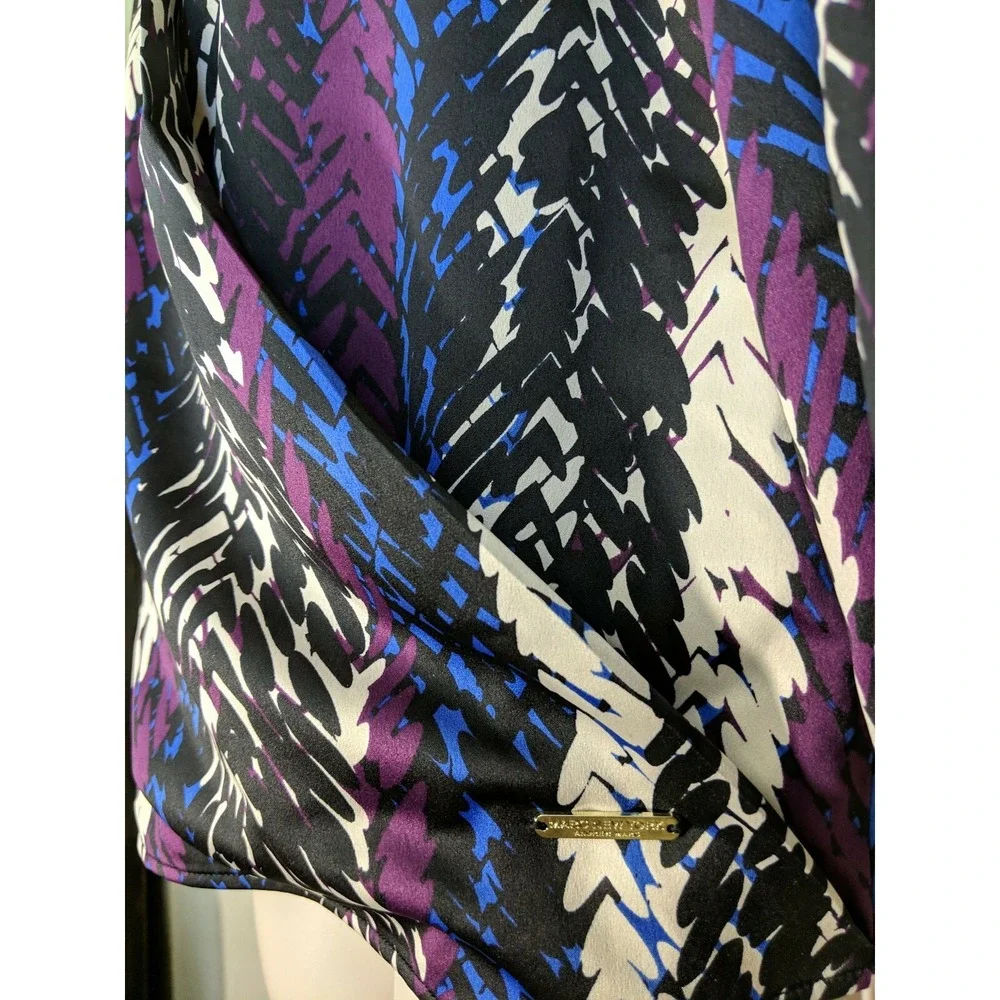 MARC NEW YORK Black Purple Blue Print Faux Wrap Blouse Hi Low Hem Size Small NWT - Picture 4 of 8